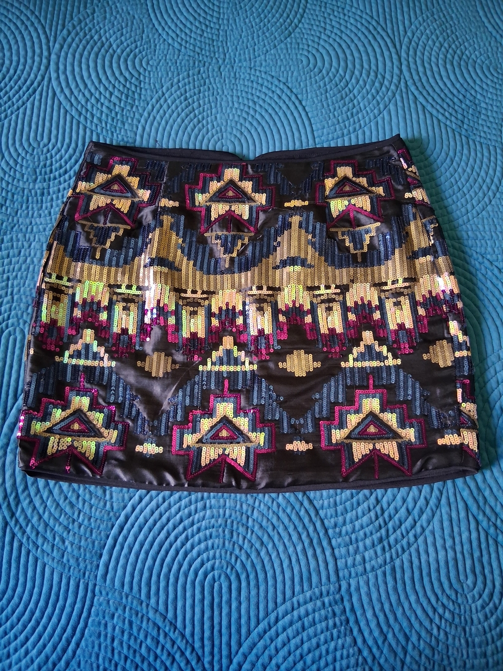 Forever 21 Black Sequin Aztec Mini Skirt